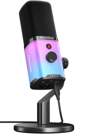 MAONO USB/XLR Dynamic Gaming Mic for Podcast with Software, PC Computer Microphone with RGB Light, Mute Button, Gain & Volume Control, Monitor, Desktop...