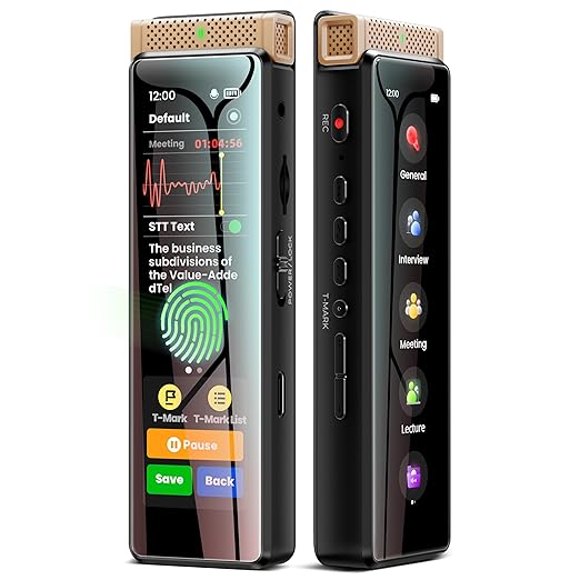 Innioasis 136GB Voice Recorder Device with Playback, Full Touchscreen Audio Recording Device with AI Intelligent Transcription and Bluetooth, Voice Recorder Mic and Voice Activated Sound (Gold)